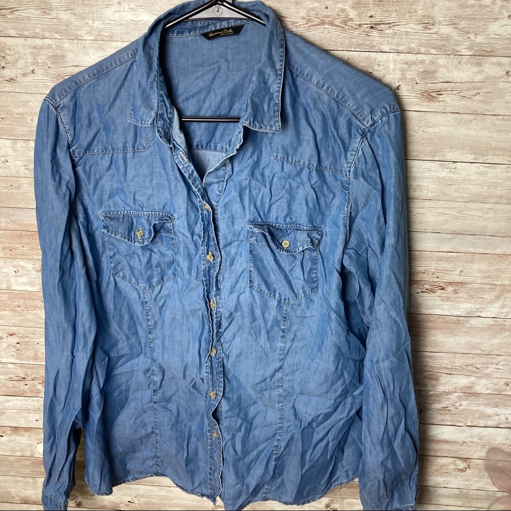 Massimo Dutti Blue Button Down Shirt Size 14